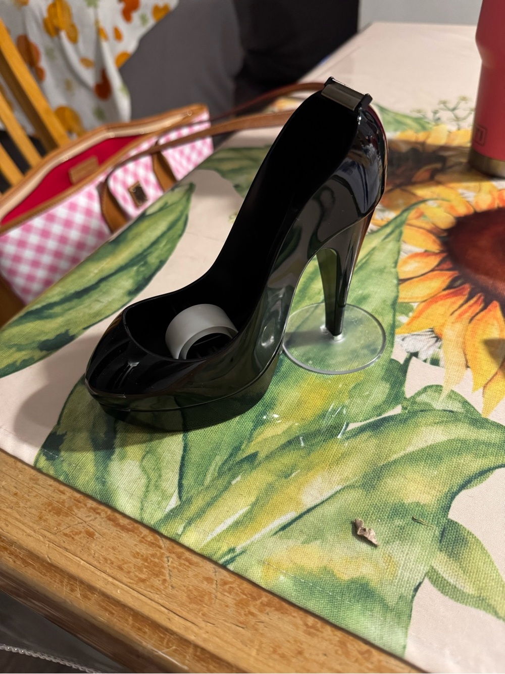 Glossy Black High Heel Tape Dispenser - Chic Desk Accent